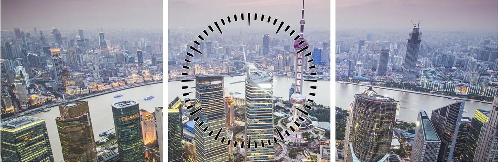Obraz - Shanghai, Čína (s hodinami) (90x30 cm)