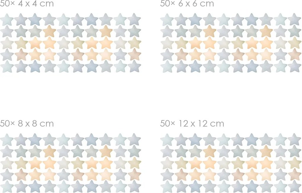 Nordic akvarelové hviezdičky 50 ks textilní prelepiteľné nálepky na stenu 50 ks 4x4 cm