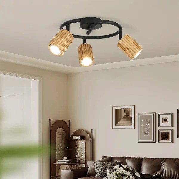 Brilagi - Bodové svietidlo MODERN WOOD 3xGU10/8W/230V, drevené/čierne