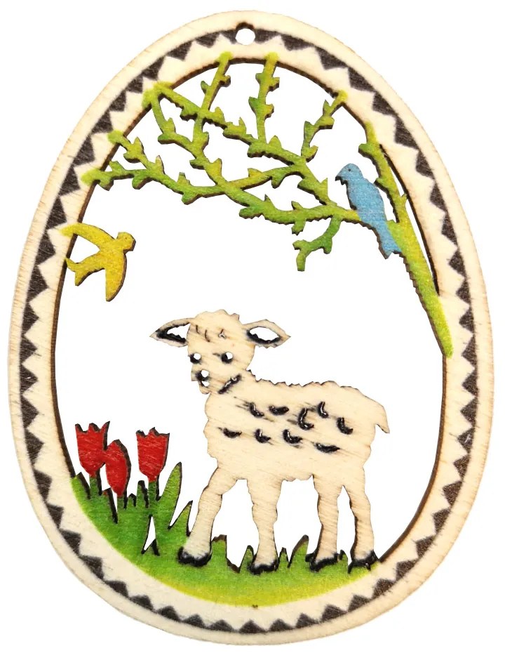 AMADEA Drevená dekorácia vajíčko baránok, veľkosť 6 cm, český výrobok