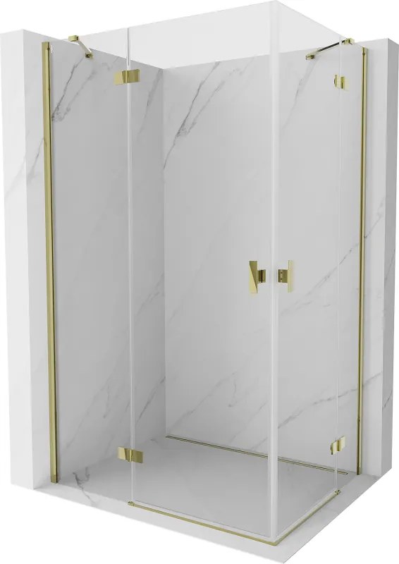 Mexen Mist-H Duo, 2-krídlový výklopný sprchový kút 110 x 95 cm, číre sklo, zlatý lesklý profil, 8A5-110L-095P-50-00
