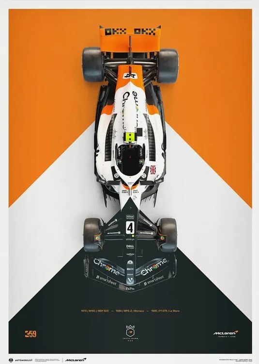 Umelecká tlač McLaren Formula 1 Team - Lando Norris - The Triple Crown Livery - 60th Anniversary - 2023, Automobilist