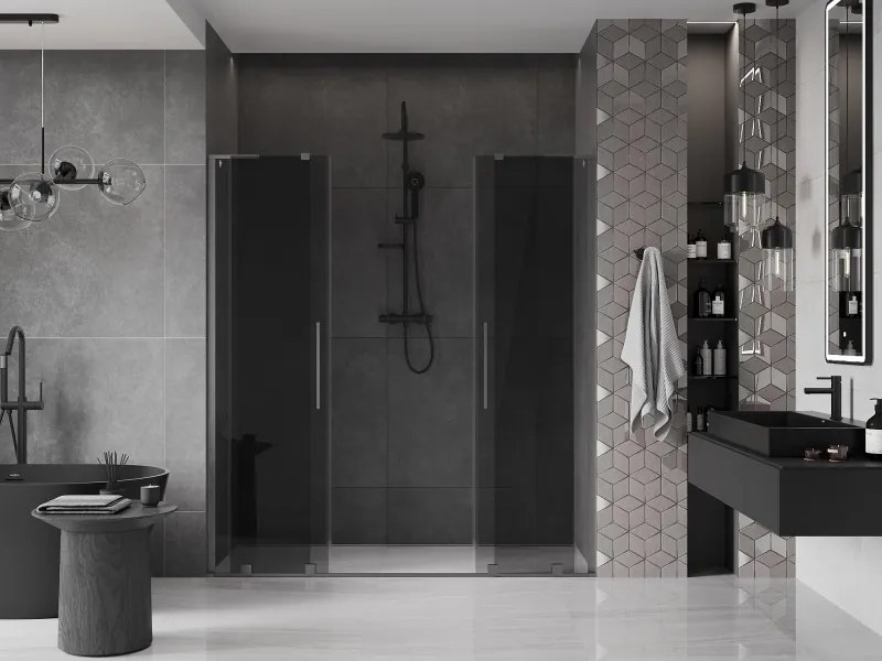 Mexen Velar L Duo, posuvné sprchové dvere do otvoru 170 cm, 8mm šedé sklo, grafit brúsený, 871-170-003-42-66