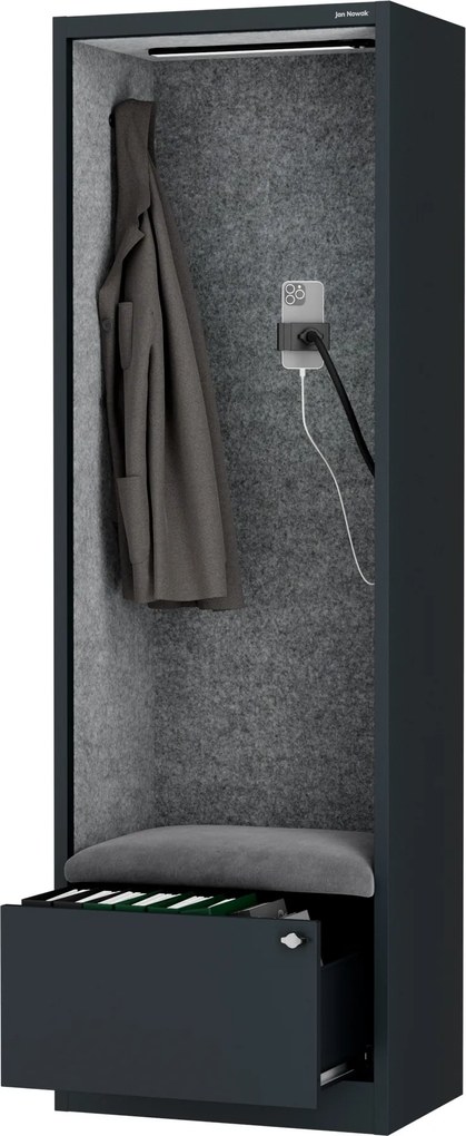 Akustická kabína SALLY MentalBox 600 mm – antracitový korpus, sivé sedadlo