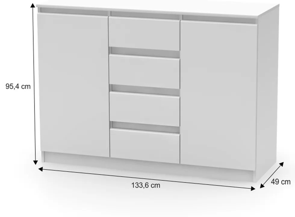 Kondela 2 dverová komoda so 4 šuplíkmi, biela, HANY NEW 010
