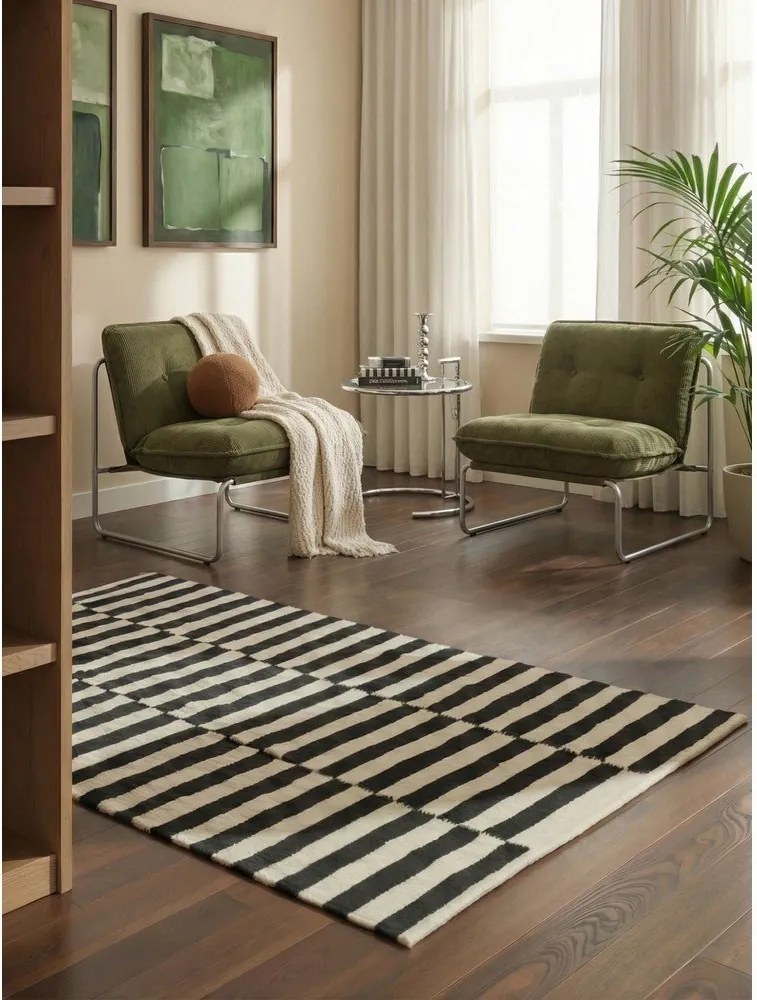Čierno-biely obojstranný ručne tkaný vlnený koberec 160x230 cm Donna – Hanse Home