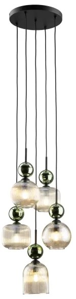 Závesný luster SOPHIA na lane 5xE14/10W/230V čierna/zelená/dymová béžová