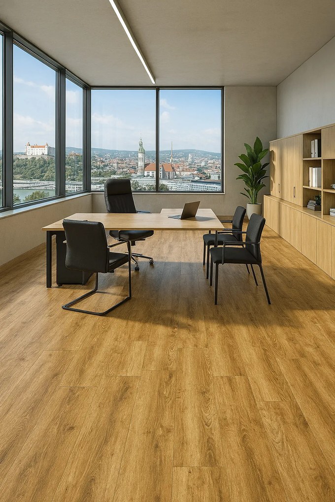 Spoltex, PVC podlaha - lino Ontario Natural, na mieru, šíře 4m, hnedá, filc, chodba / predsieň