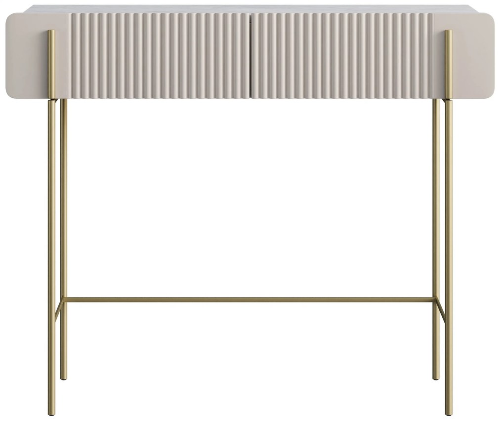 Toaletný stolík Malmi 100 cm - kašmírová / crema bianca / zlatá