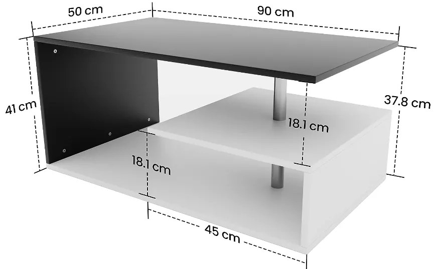Konferenčný stolík, 90 x 50 x 41 cm, bielo/tmavo sivý