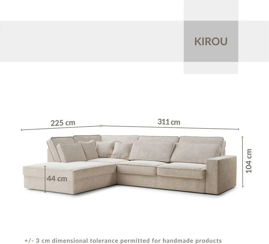 Krémovobiela ženilková rohová pohovka (ľavý roh/do L) Kirou – Maison de Rêve