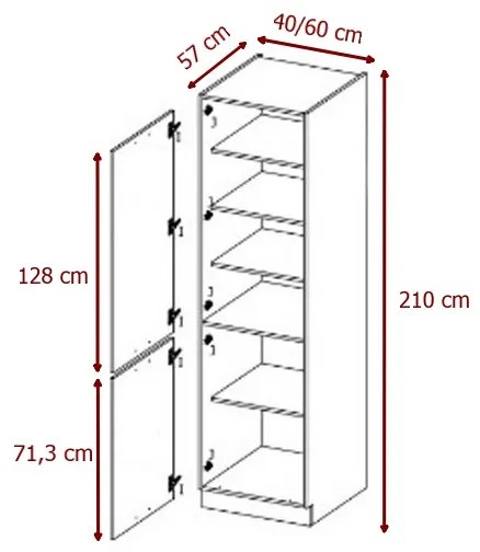 Kuchynská skrinka vysoká TOULOUSE 40 DK-210 2D, 40x210x57, dub Bordeaux