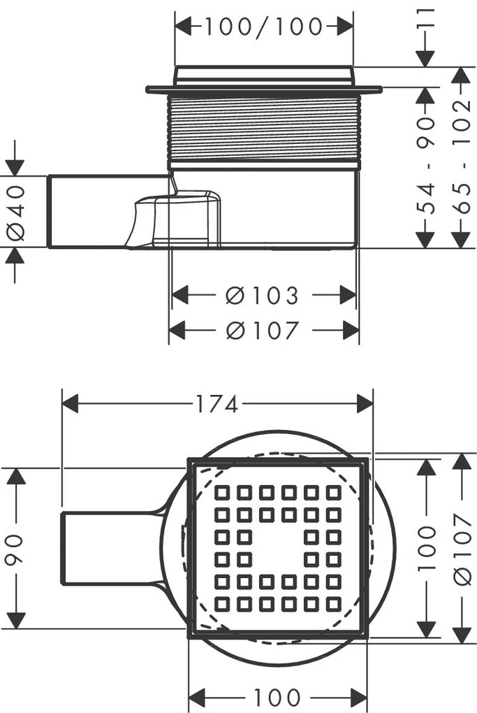 Hansgrohe RainDrain Point, úplná sada podlahového vpustu 100x100, kartáčovaná nerezová oceľ, HAN-56246800