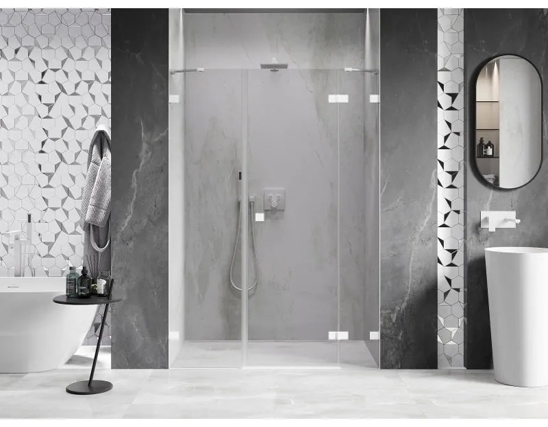 Mexen Lunar, pravé otočné sprchové dvere 125 cm, 8mm číre sklo, biely profil, 834S-125-050-20-00-P