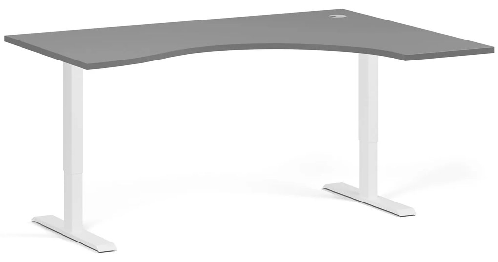 Ergonomický výškovo nastaviteľný stôl, 160x120 cm, 1 motor, L/P, biela podnož, grafit