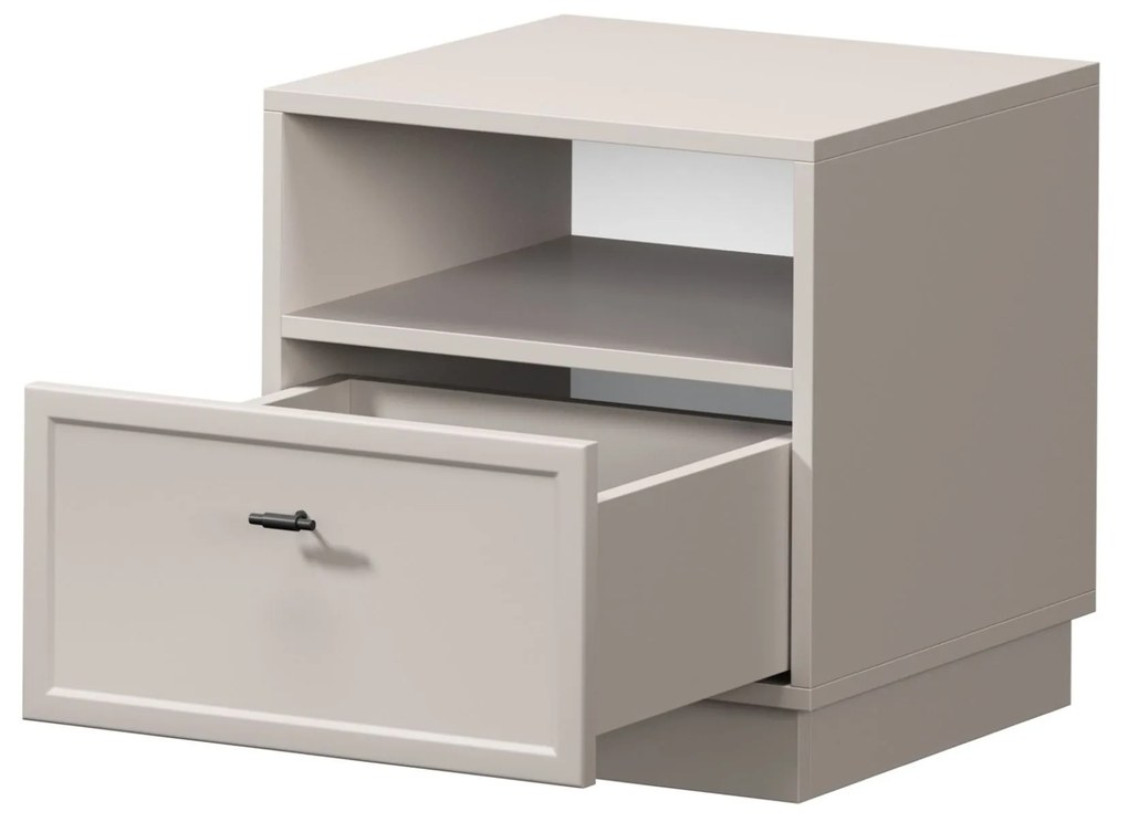 Nočný stolík so zásuvkou Lorini 45 cm - kašmír / čierne úchytky T-bar