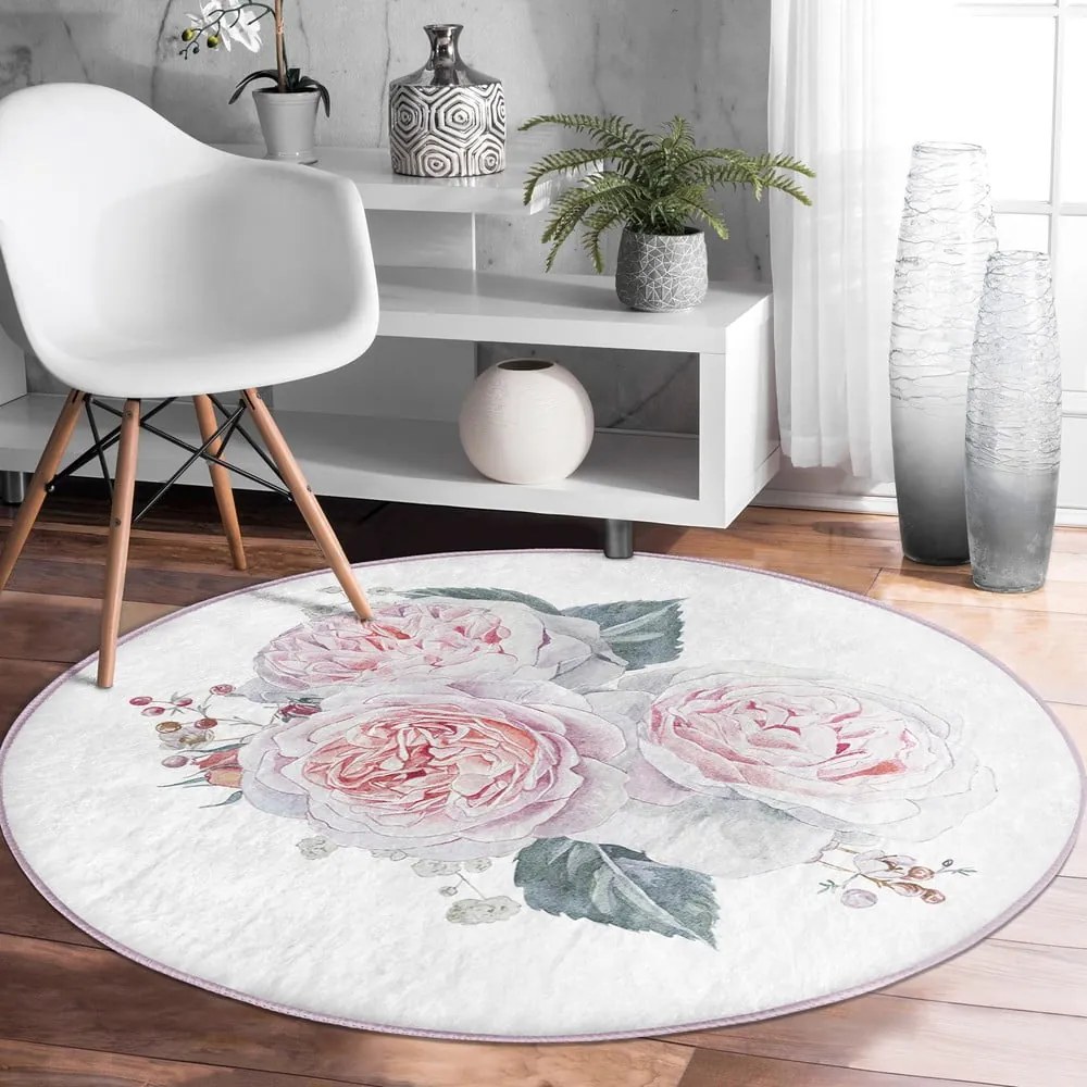 Bielo-ružový prateľný okrúhly koberec vhodný pre robotické vysávače ø 80 cm Comfort – Mila Home