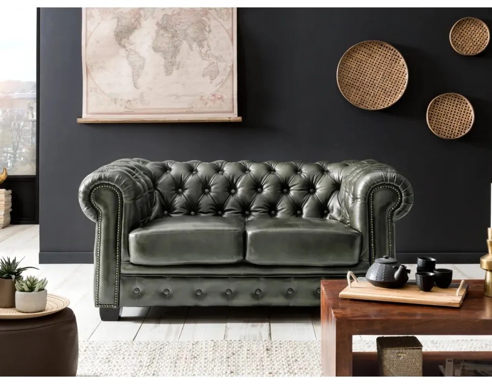 furniture-nabytek.cz - Masívna sedacia súprava Chesterfield z pravej kože, zelená