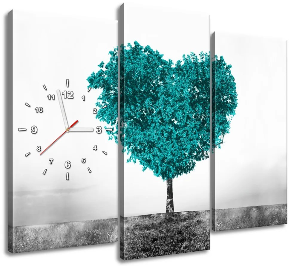 Gario Obraz s hodinami Tyrkysový strom lásky - 3 dielny Rozmery: 100 x 70 cm