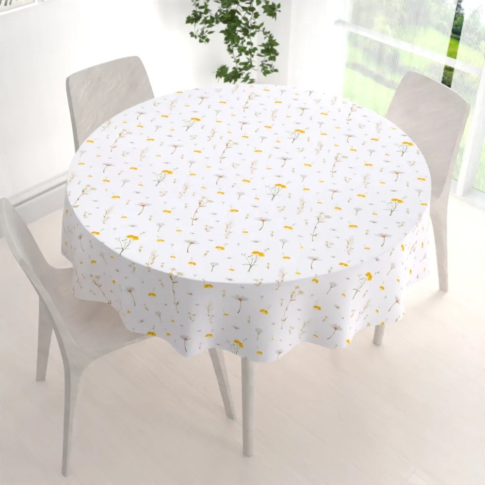 Biante Bavlnený okrúhly obrus Sandra SA-497 Žlté bylinky na bielom Ø 70 cm