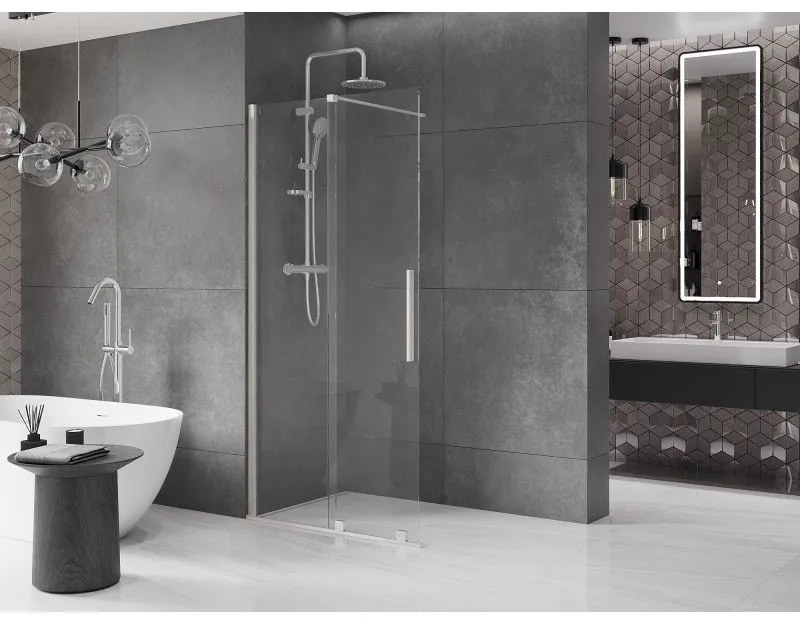 Mexen Velar, sprchová zástena s posuvnými dverami Walk-in 80 x 200 cm, 8mm číre sklo, brúsená oceľ, 871-080-000-03-97