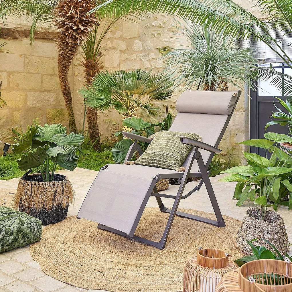 DEOKORK Hliníkové kreslo relaxačné MALTA (šedo-hnedá)