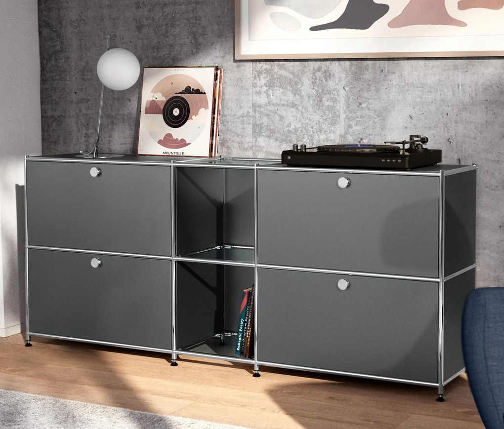 Kovová odkladacia skrinka »CN3« so 4 výklopnými priehradkami, sivá