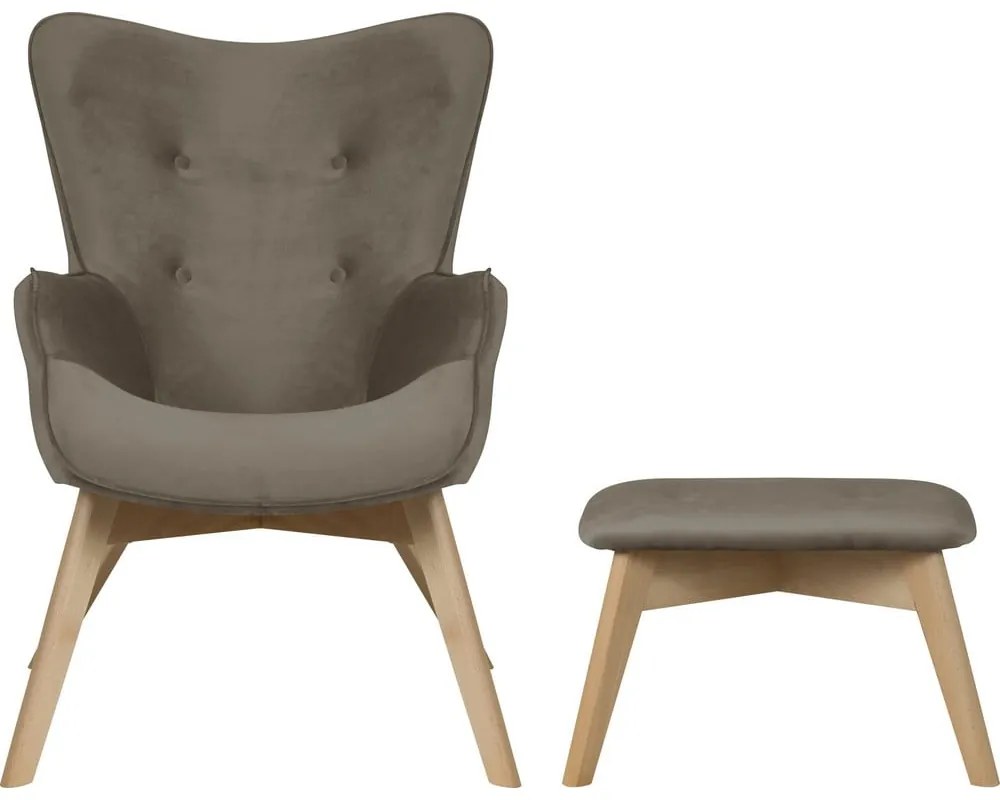 Svetlohnedé zamatové kreslo s podnožkou Niko – Ropez