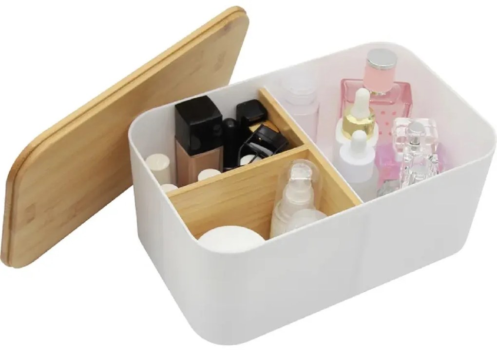Goodhome Kosmetický organizér s bambusovými přepážkami a víkem, SENBOO 24x15x11