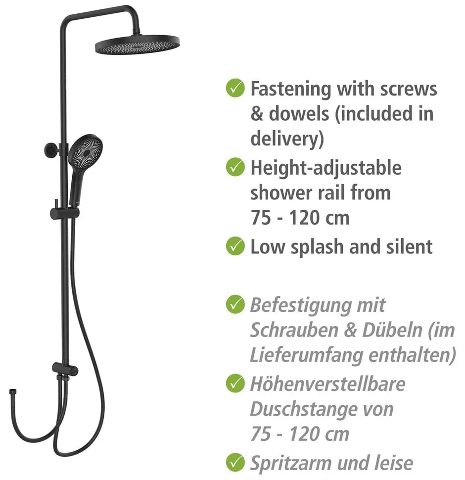 Čierny sprchový set z nerezovej ocele 120 cm Soft Water - Wenko