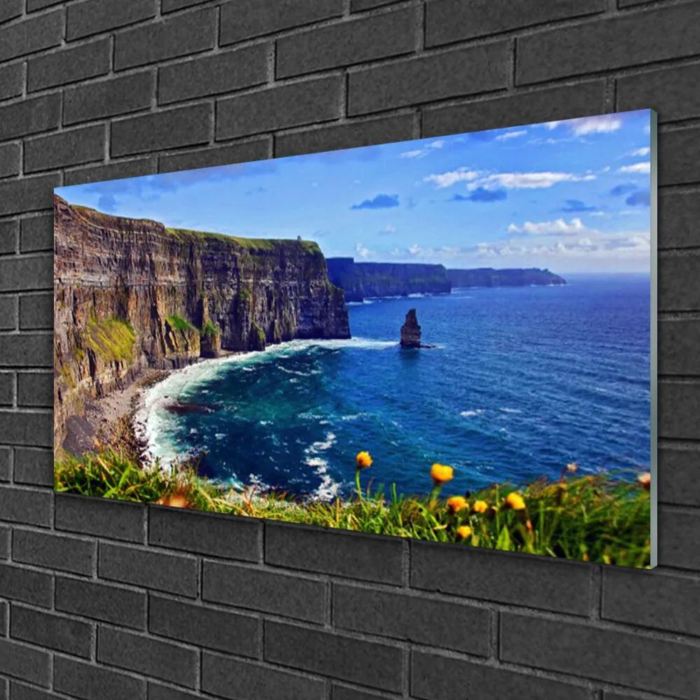 Obraz na skle Záliv skaly more krajina 125x50 cm