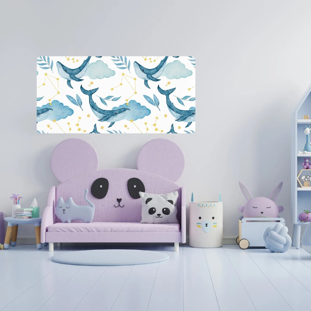 60x120cm Veľryby na oblohe - textilná nálepka na stenu
