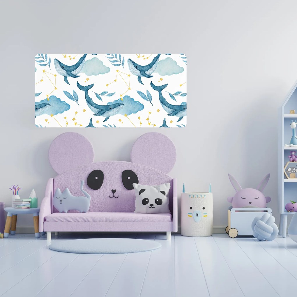PIPPER. Samolepiaca textilná tapeta - Veľryby na oblohe