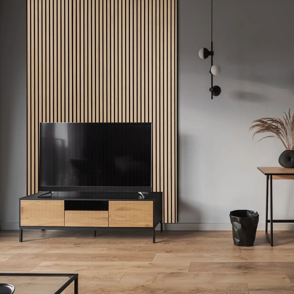 Drevený akustický panel, 2400 x 600 mm, čierny podklad, balenie 5 ks, dub morený