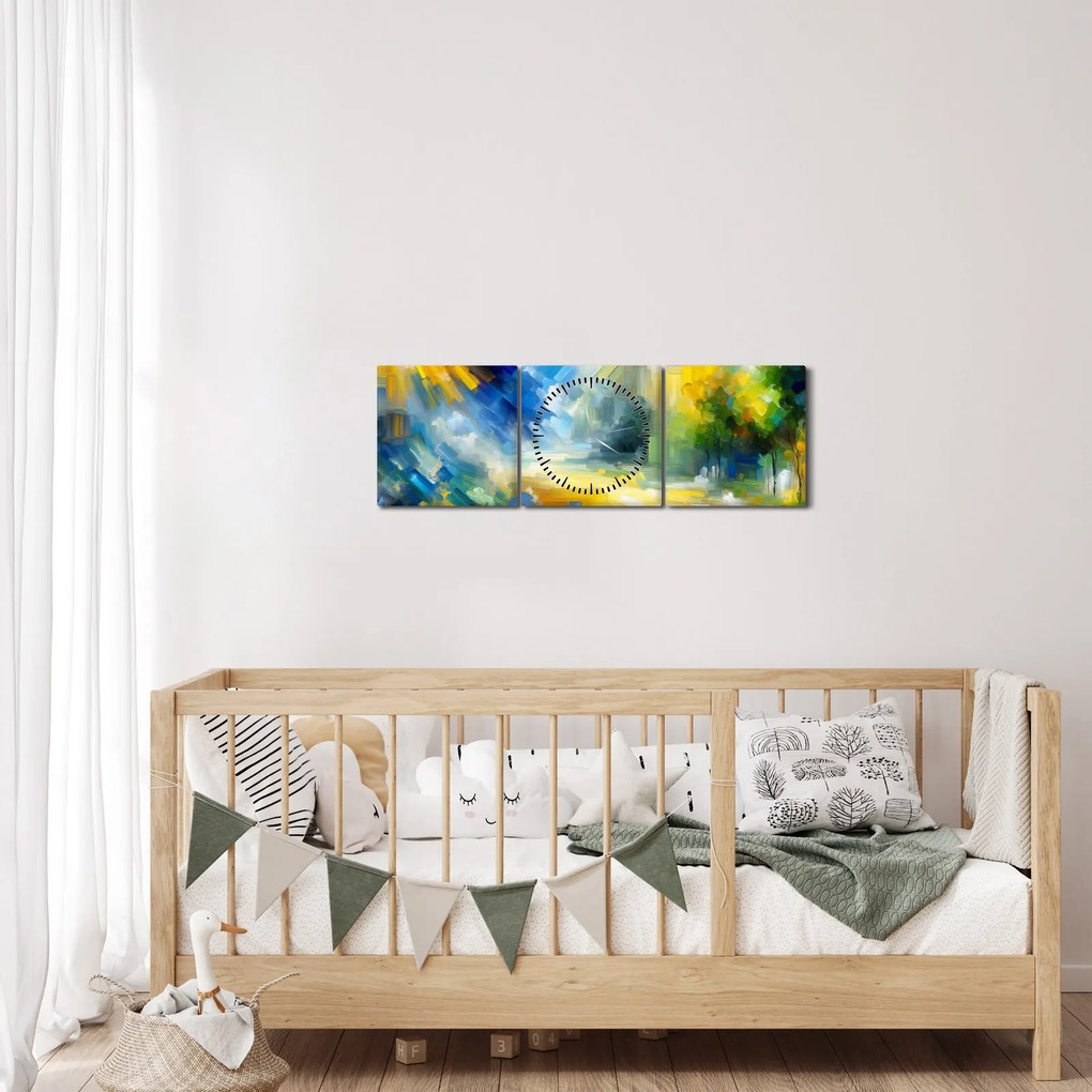 Obraz - Abstraktný slnečný deň (s hodinami) (90x30 cm)