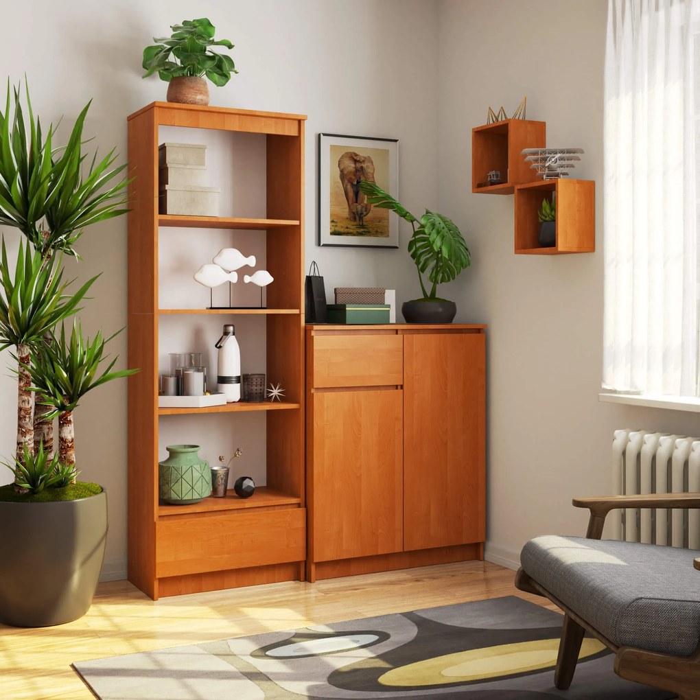 Kancelársky regál Rexa 60 cm 1 zásuvka a 4 police jelša