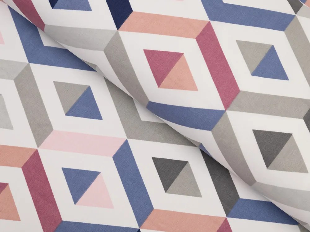 Biante Bavlnená obliečka na vankúš Sandra SA-573 Modro-ružovo-sivé kosoštvorce 40 x 60 cm