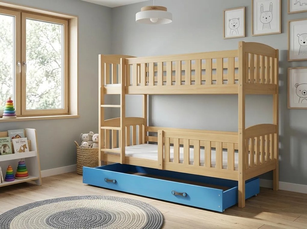 Poschodová posteľ KUBO 200x90 | borovica - modrá