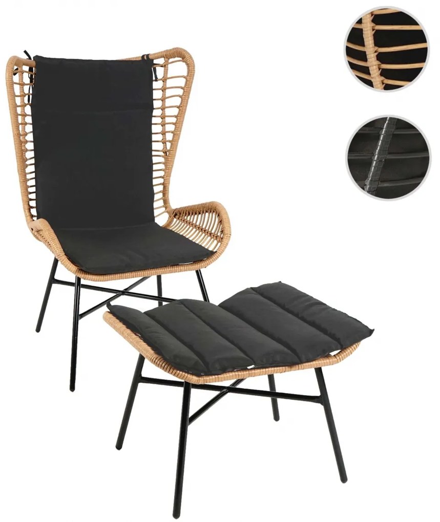 Kreslo s podnožkou HWC-G17b, polyratan - antracit, vankúš antracit