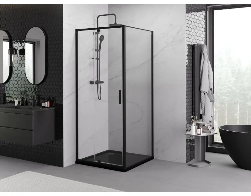 Mexen Exo, sprchovací kút s krídlovými dverami 90 x 90 cm, 6mm číre sklo, čierny profil, 819-090-090-70-00