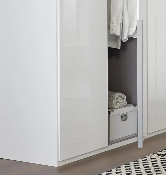 Šatníková skriňa New York D, 225 cm, biela/biely lesk