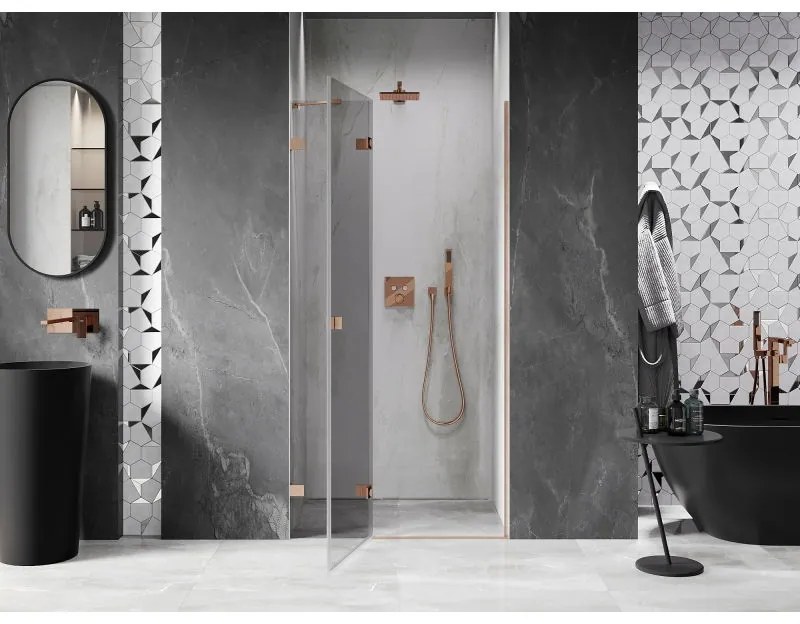 Mexen Lunar, ľavé otočné sprchové dvere 105 cm, 8mm číre sklo, medený matný profil, 834-105-000-65-00-L