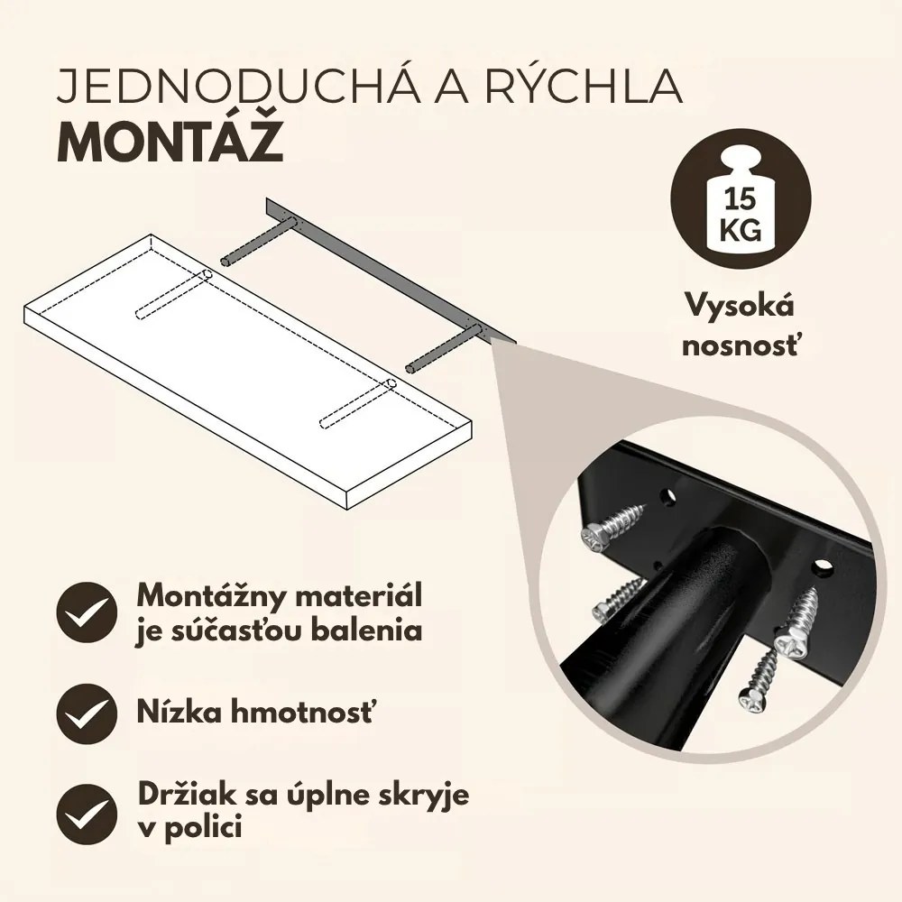 Nástenná polica FIGO + konzola, 70cm, biela Casaria