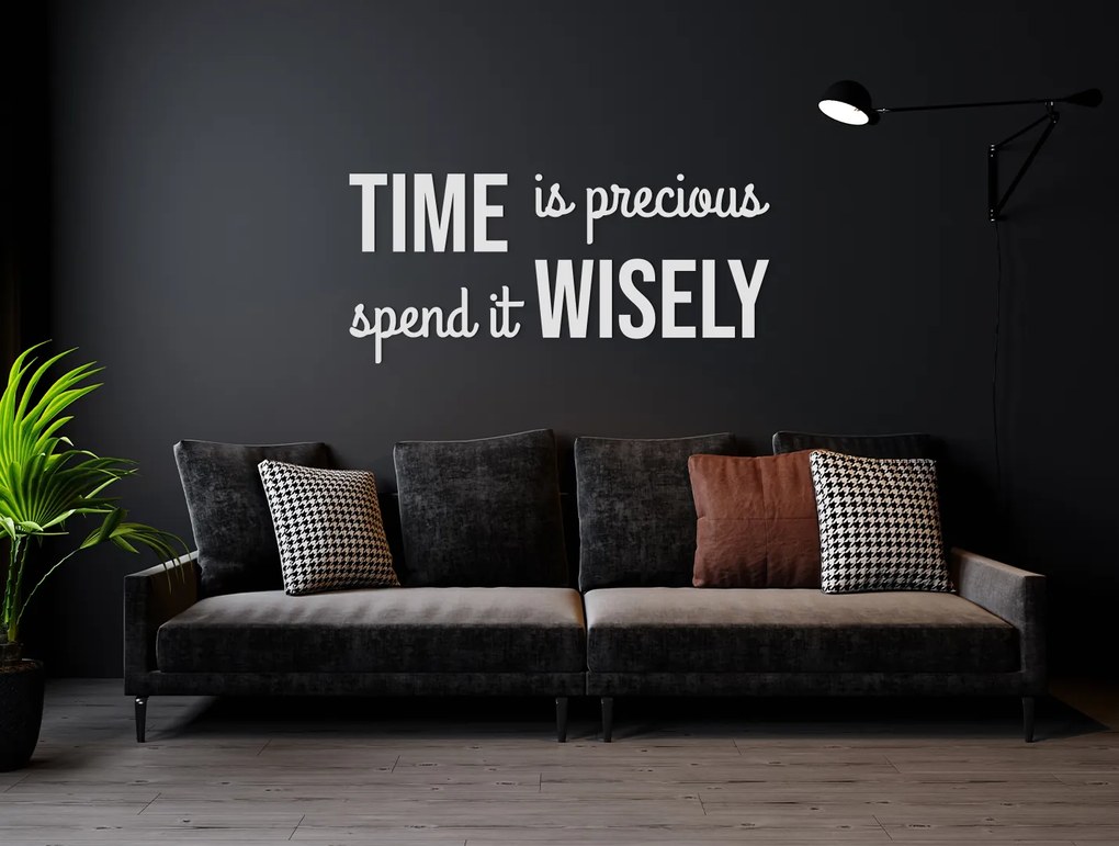 drevko Citát na stenu Time is precious Rozmer obrazu: 27 x 60 cm, Farba dekorácie: Čierna