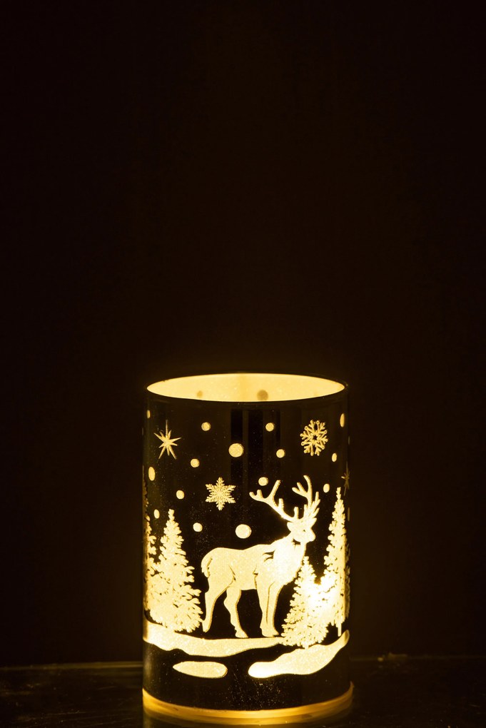 Strieborný sklenený svietnik s jeleňom a Led svetielkami - Ø 9 * 12 cm