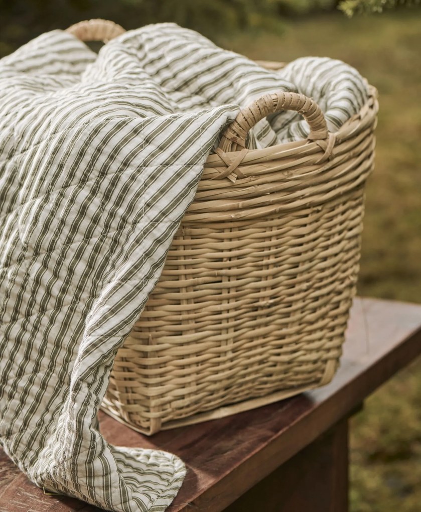 Ib Laursen Prešívaný prehoz Sand/Olive Stripes 130 × 180 cm