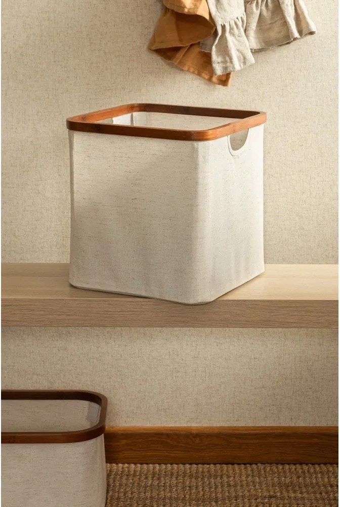 Krémový látkový úložný box 30x30x30 cm Bamboo/Linen Cube – Bigso