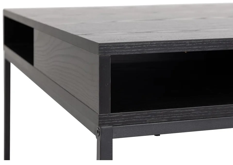 Čierny konferenčný stolík s doskou v dekore jaseňového dreva 80x80 cm Willford – Actona