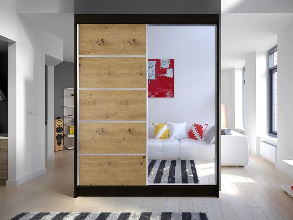 Šatníková skriňa Chantal 3 (čierna + artisan). Akcia -21%. Vlastná spoľahlivá doprava až k Vám domov. 1069242