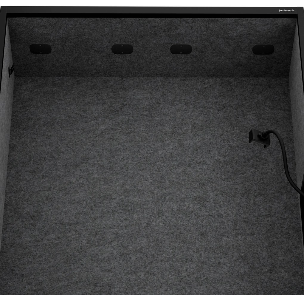 Kancelárska akustická kabína so sedadlom a portom USB-C, telo v čierny / sedák tmavosivá v zelenej farbe, 1150 mm: SALLY MentalBox
